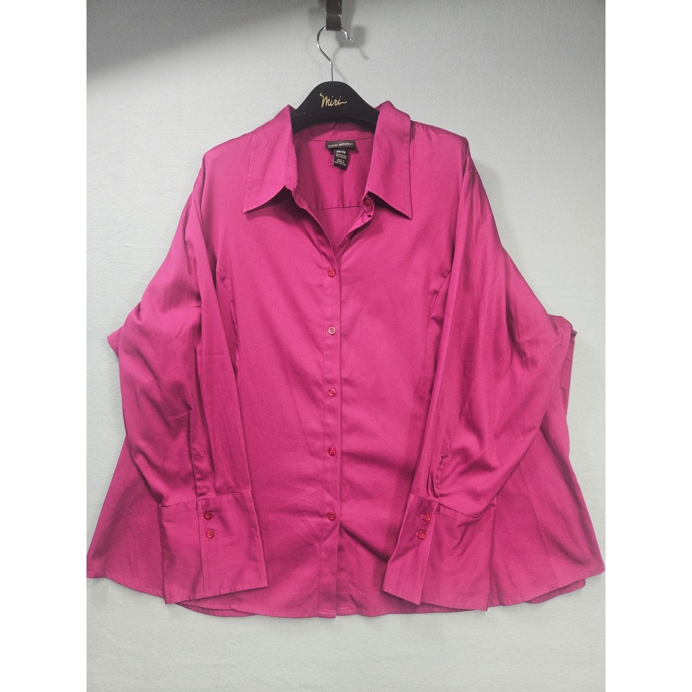 Lane Bryant Womens 26/28 Magenta Pink Cotton Stretch Button Up Long Sleeve Shirt